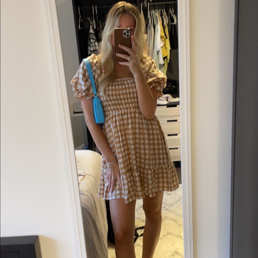 Princess Polly checkered puff sleeve dress